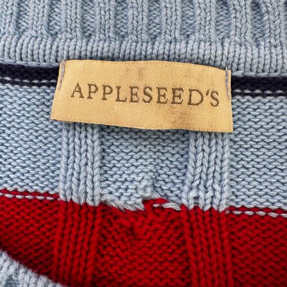 Appleseed's Cable Knit Sweater Striped Primary Rainbow Cotton Size Medium NWOT - Picture 7 of 7